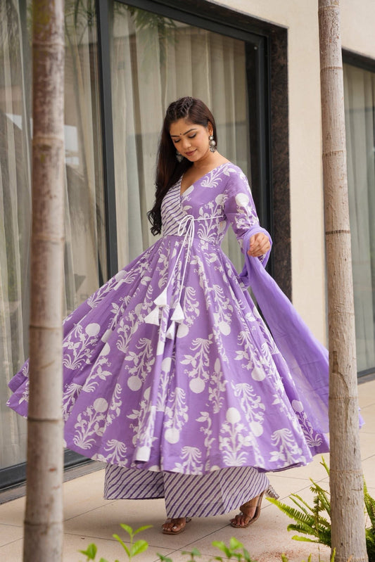 Lynora Purple Printed Cotton Set