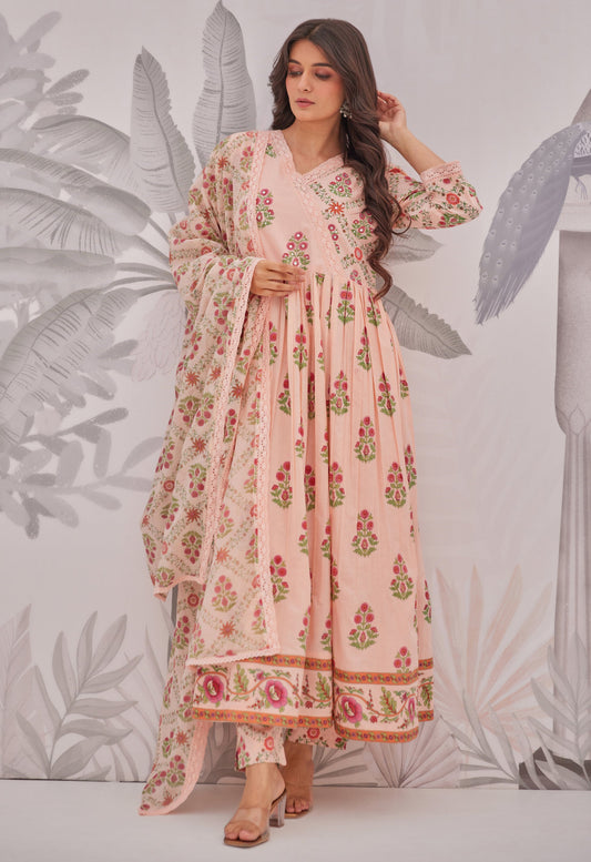 Peach Petal Butta Anarkali Set