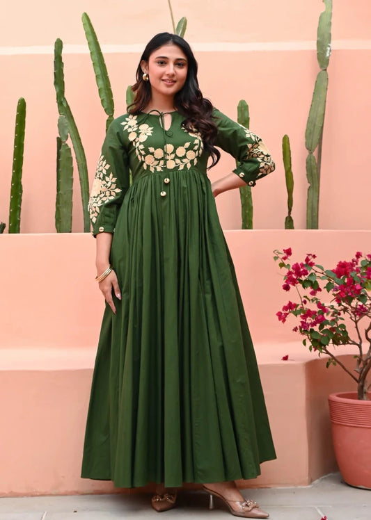 Deep Green Aura Cotton Dress