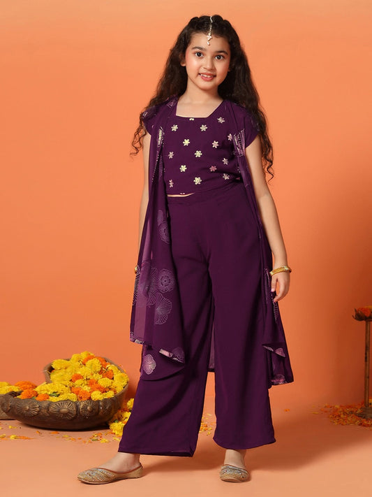 Plum Printed Ethnic Set for Girls