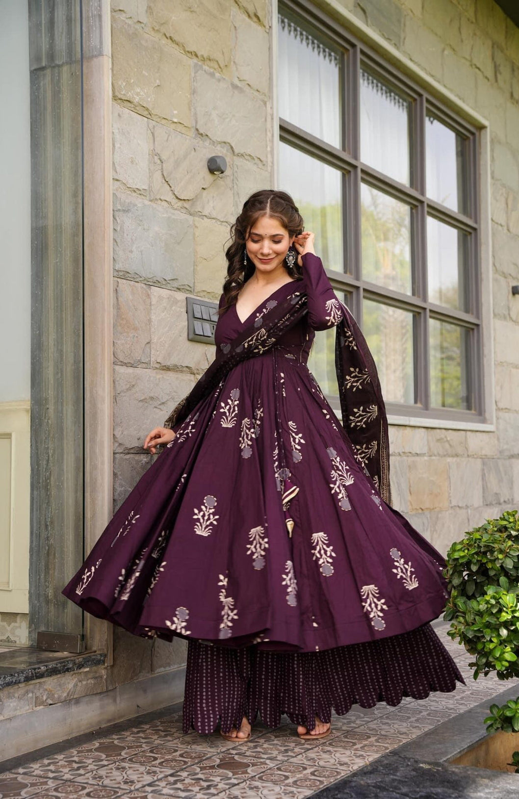 Muted Plum Cotton Anarkali