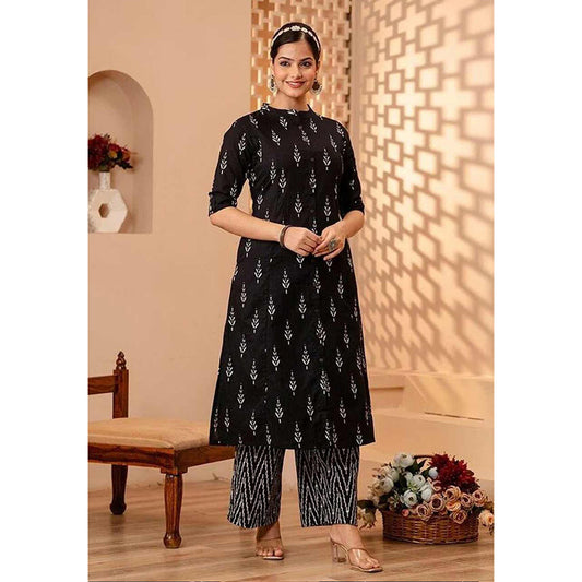 Black Printed A-Line Kurta