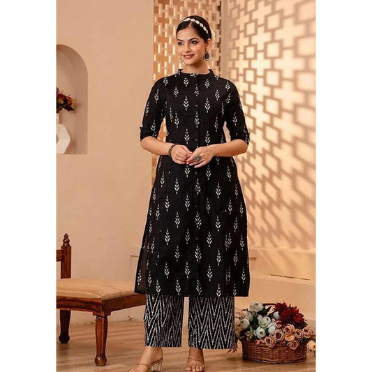 Black Printed A-Line Kurta