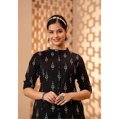 Black Printed A-Line Kurta