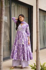 Lynora Purple Printed Cotton Set