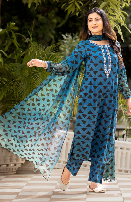 Azure Bagru Suit Set