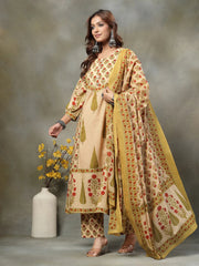 Green and Peach Cotton Suit Set