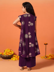 Plum Printed Ethnic Set for Girls