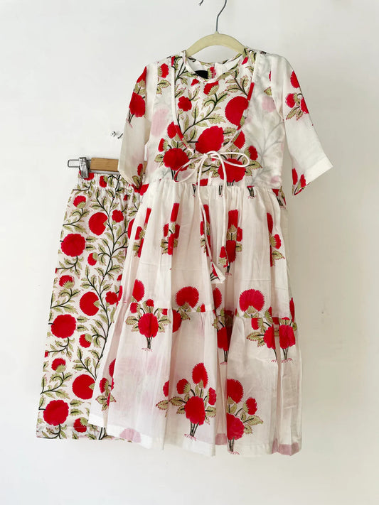 Red Flower Print Mini Set with Dupatta