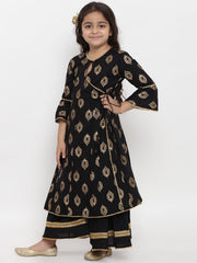Black Foil Printed Kurta with Palazzo – Festive Ethnic Set for Girls