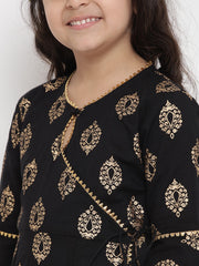 Black Foil Printed Kurta with Palazzo – Festive Ethnic Set for Girls