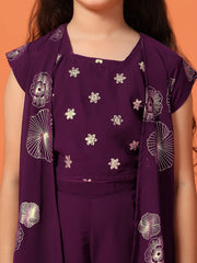 Plum Printed Ethnic Set for Girls