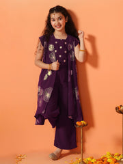 Plum Printed Ethnic Set for Girls
