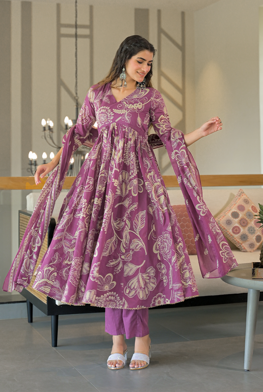 Violet Haze Bloom Garden Cotton Set