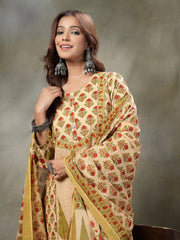 Green and Peach Cotton Suit Set