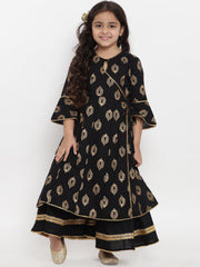 Black Foil Printed Kurta with Palazzo – Festive Ethnic Set for Girls