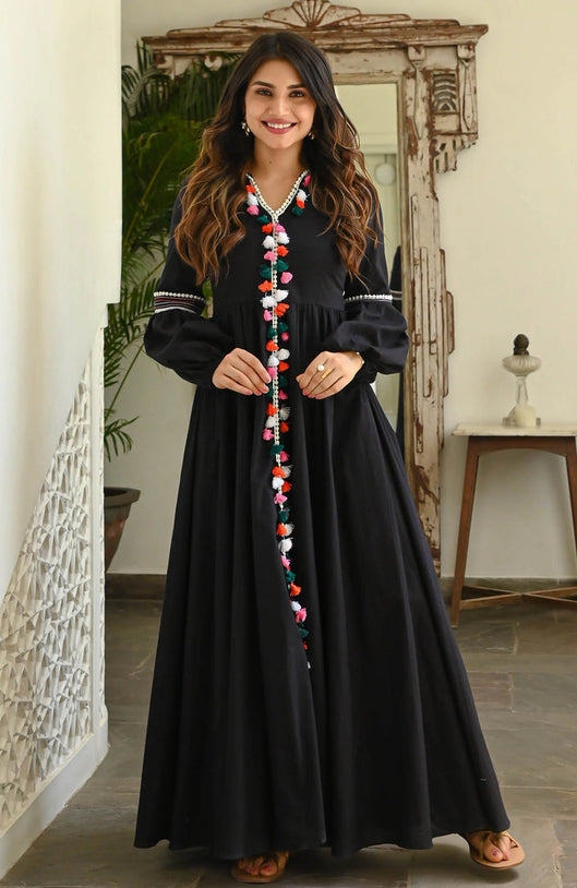 Black Fiesta Cotton Dress