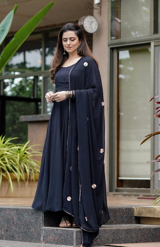 Classic Black Flare Anarkali Set
