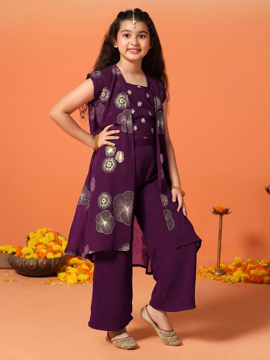 Plum Printed Ethnic Set for Girls