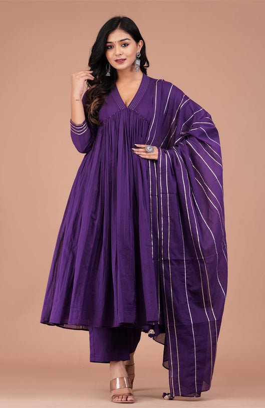 Lavender Grace Collar Anarkali Suit