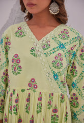 Green Petal Butta Anarkali Set