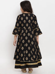 Black Foil Printed Kurta with Palazzo – Festive Ethnic Set for Girls