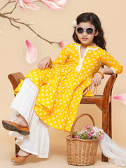 Yellow Ethnic Printed Cotton Mini Suit with Dupatta