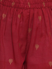 Maroon Ethnic Printed Angrakha Kurta Sharara Set with Dupatta