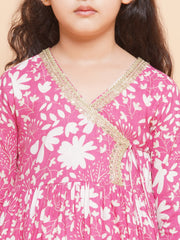 Blush Pink Floral Print Angrakha Style Kurta