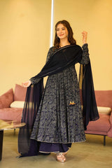 Navy Afsan Printed Suit Set