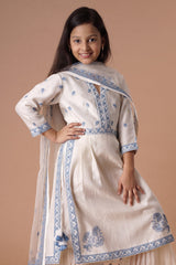 Ivory & Blue Cotton Sharara Set for Girls – Ethnic Party Wear