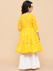 Yellow Ethnic Printed Cotton Mini Suit with Dupatta