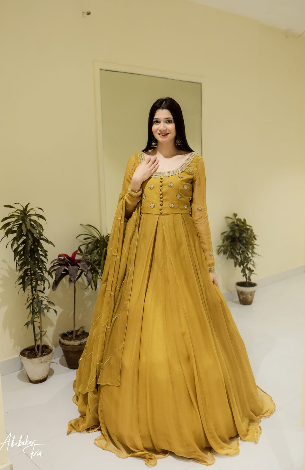 Mustard Bloom Long Flair Anarkali