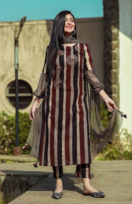 Caramel Stripe Cotton Ensemble