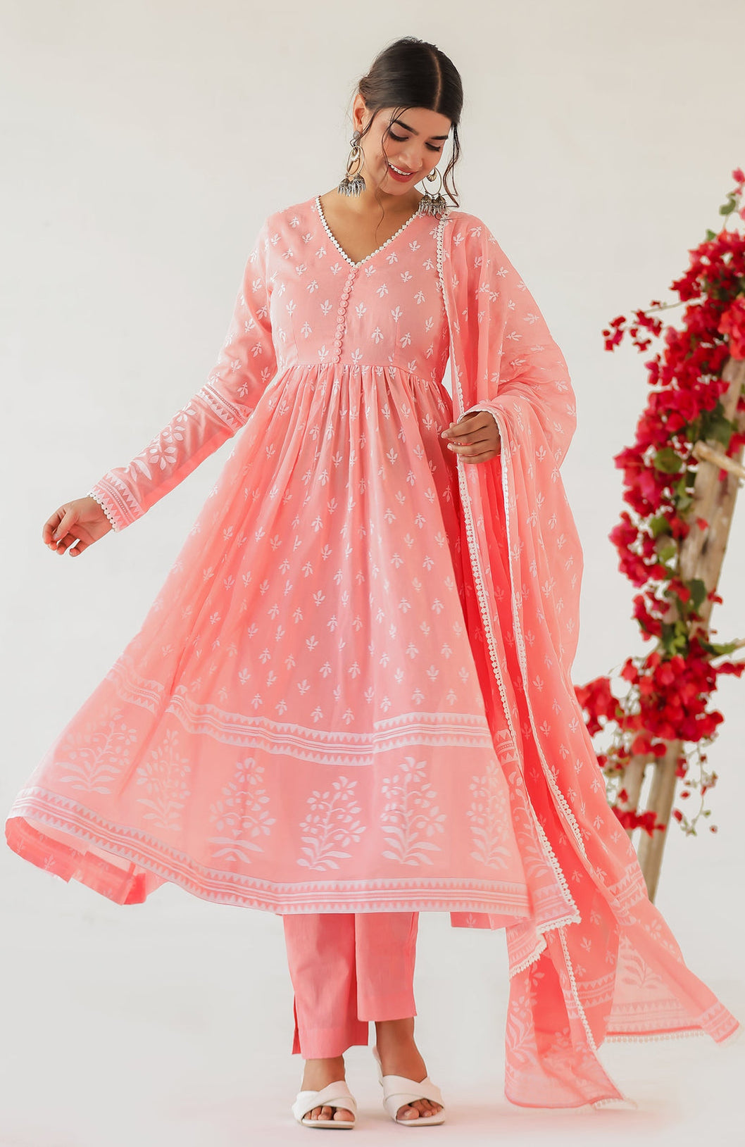 Peach Blossom Anarkali Set