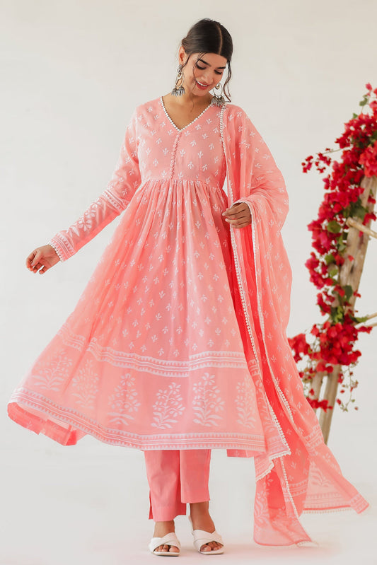 Peach Blossom Anarkali Set