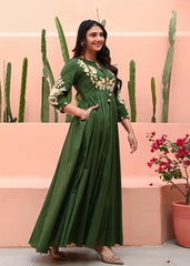 Deep Green Aura Cotton Dress