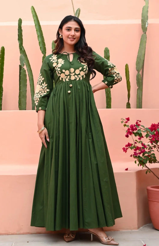 Deep Green Aura Cotton Dress