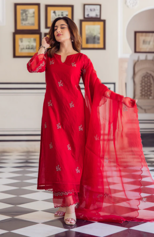 Red Chanderi Suit Set