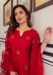 Red Chanderi Suit Set