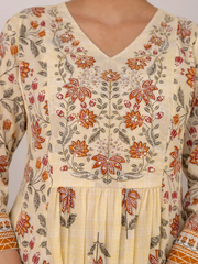 Off White Cotton Floral Print Kurta Suit Set