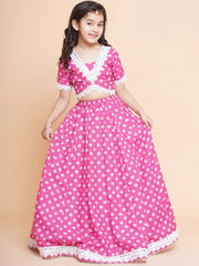 Pink Bandhani Lace Lehenga Set