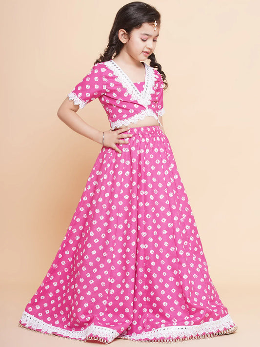 Pink Bandhani Lace Lehenga Set