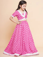 Pink Bandhani Lace Lehenga Set