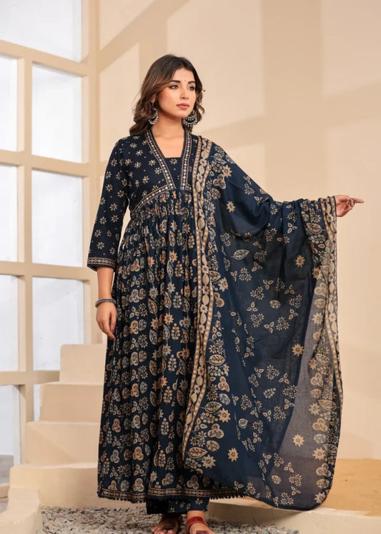 Indigo Skin Printed  Cotton Set