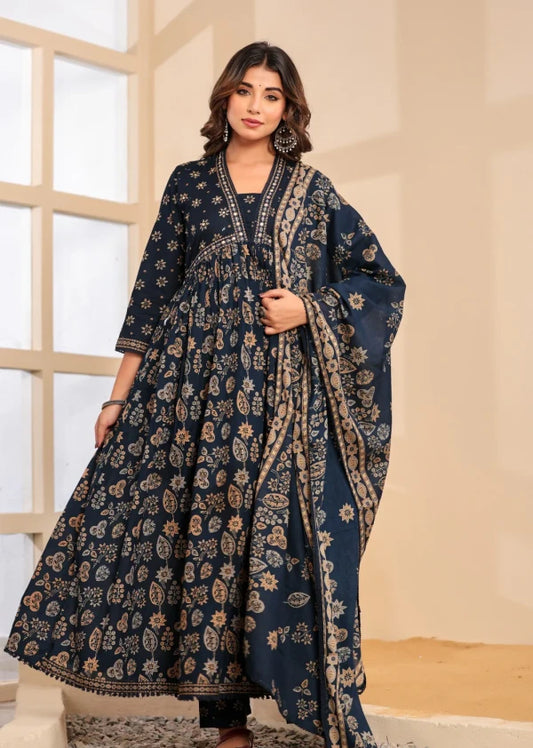 Indigo Skin Printed  Cotton Set