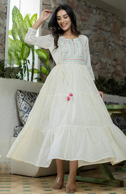 White Aura Mirror Work Gown