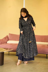 Navy Afsan Printed Suit Set