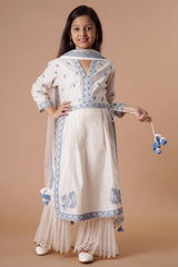 Ivory & Blue Cotton Sharara Set for Girls – Ethnic Party Wear