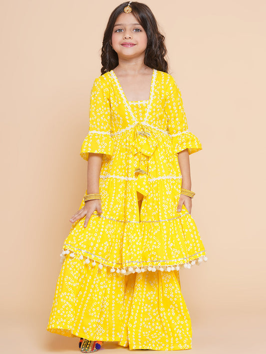 Bright Yellow Printed Sharara Set